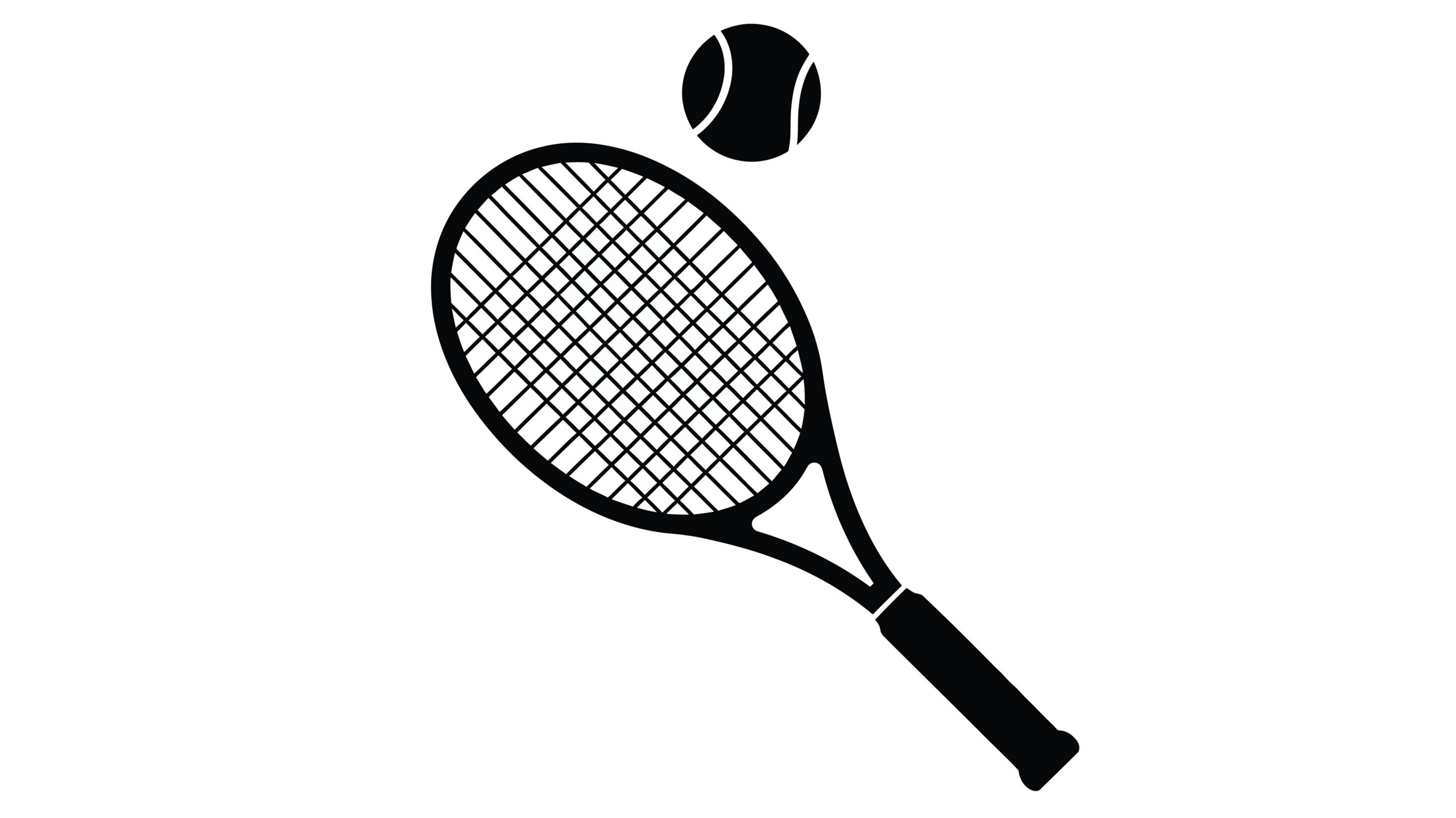 Tennis racket and ball in mid air a striking black silhouette