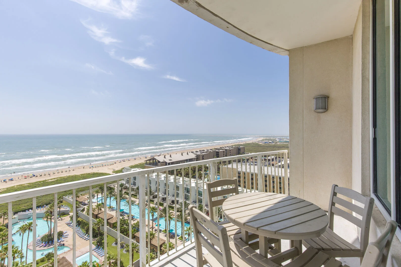 Balcony with views of gulf and beach