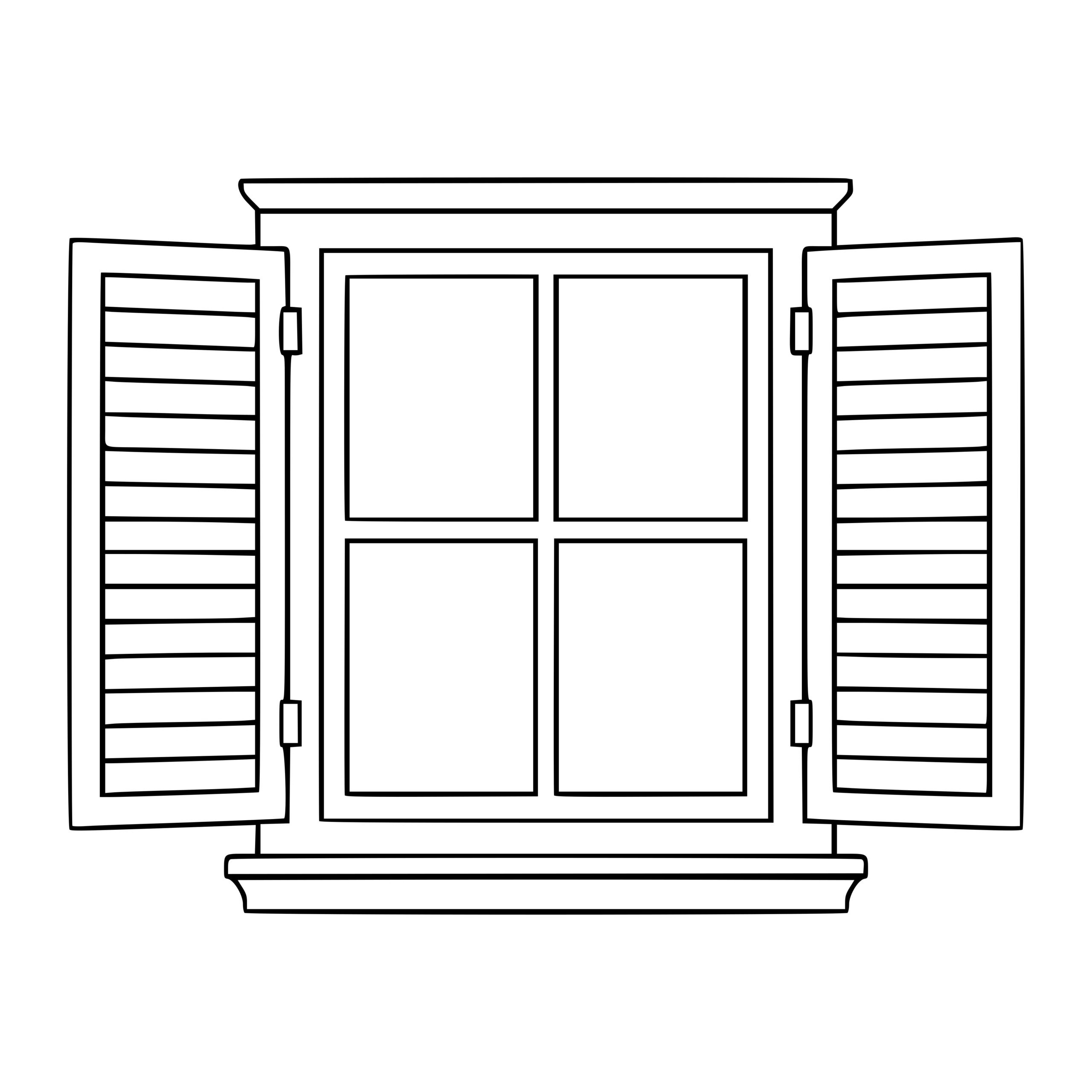 Hand-traced minimalist vector illustration of a classic open shuttered window with four glass panes showcasing elegant line outline art in clean scalable format for architecture design
